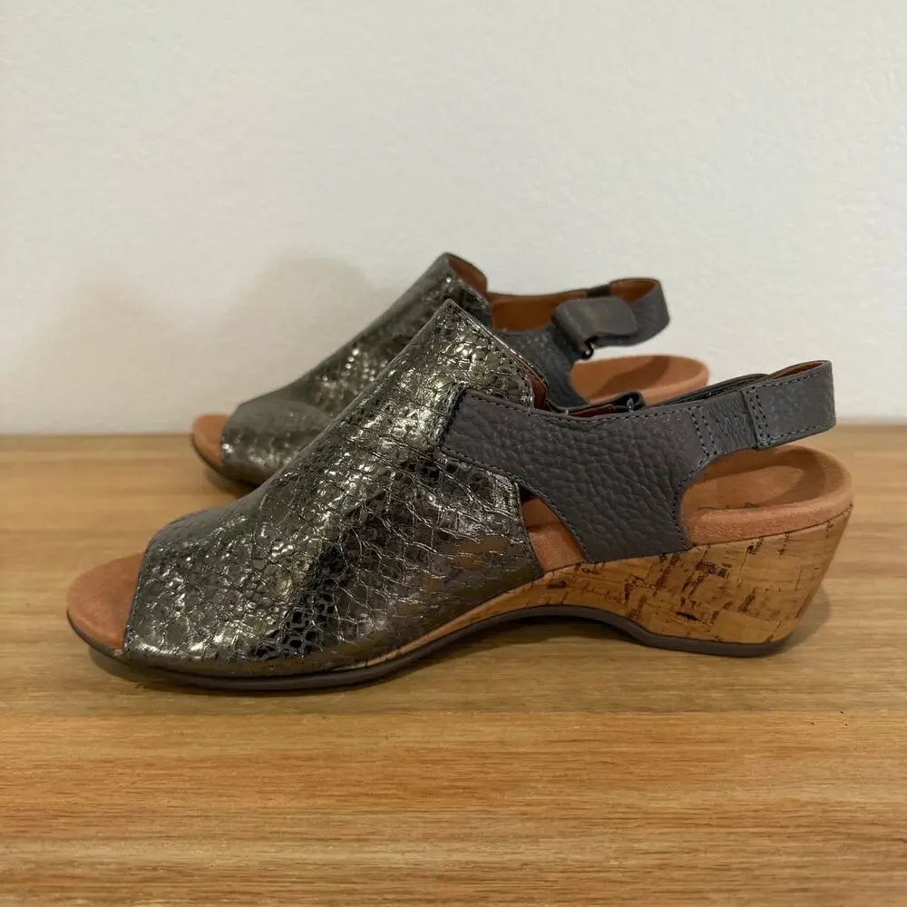 Vionic Tatiana Adjustable Peep Toe Wedge Metallic Snake Embossed Size 8.5 - Picture 10 of 13